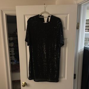 Black Sequin Short Sleeve Dress